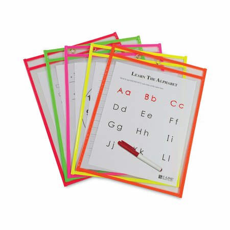 C-LINE PRODUCTS Reusable Dry Erase Pockets, 9 x 12, Assorted Neon Colors, PK10 40810